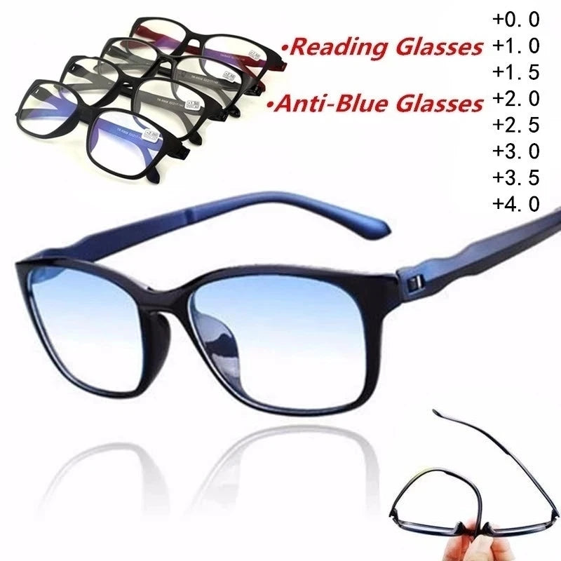 Blue Light Glasses Square Reading Glasses TR Reading Glasses Men Blue Light Reader Antifatigue Computer Eyewear 1.0-4.0