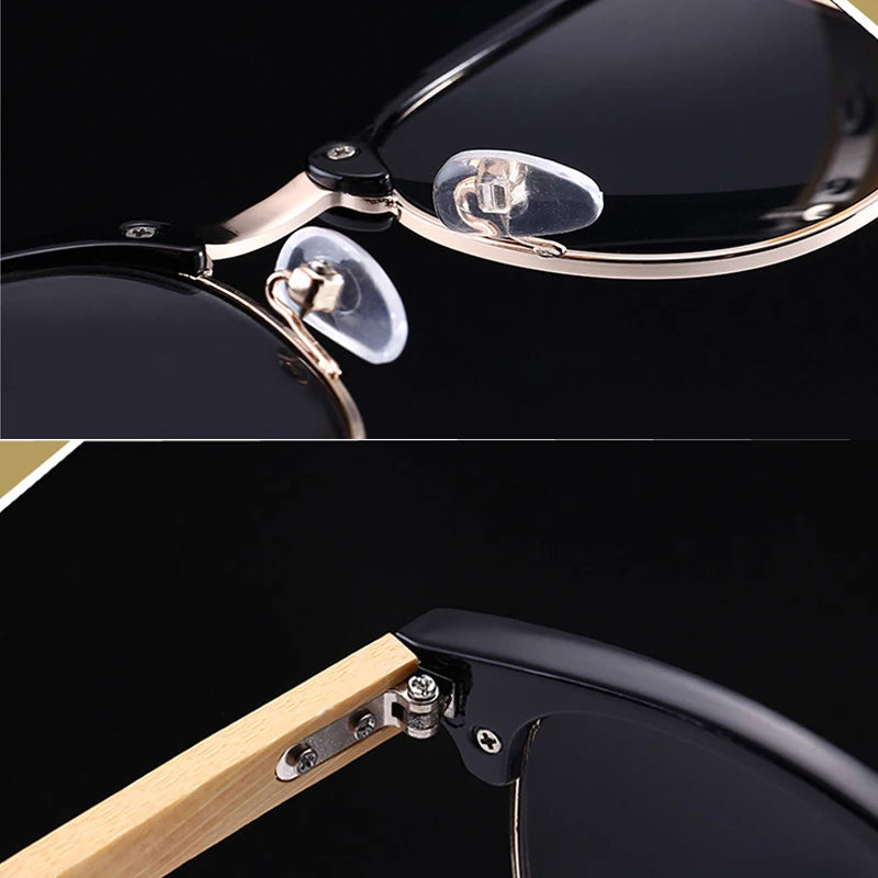 Wood Sunglasses Polarized Lens Fashion Brand Design Shades Glasses - Bamboo with Metal Frame Goggles for Male