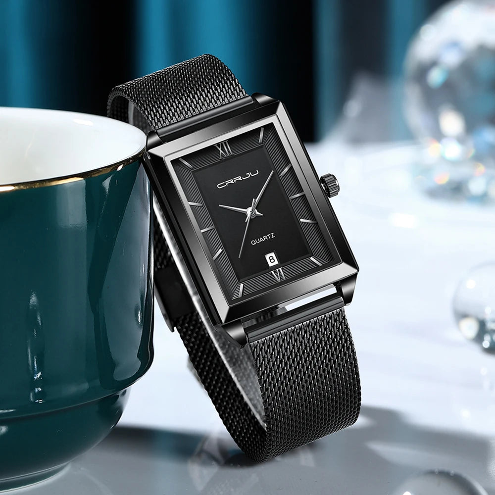 Watch Men Top Brand Luxury Square Golden Quartz Stainless Steel Waterproof Wrist Watch Relogio Masculino