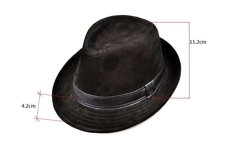 Winter Genuine Leather Top Hats For Men/Women British Gentlemen Wide Brim Stetson Fedoras 55-60cm Fitted Brown Male