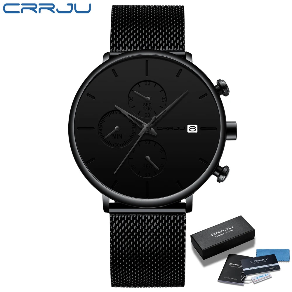 Mens Watches Luxury Sport Wrist Watch Unique Design Stainless Steel Auto Date Mesh Strap Men Fashion Casual Quartz Watches