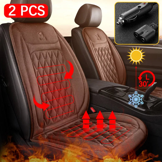 2 Piece Heated Car Seat Cover 12V 24V Quick Heating Flannel Seat Cushion With Three Heat Settings