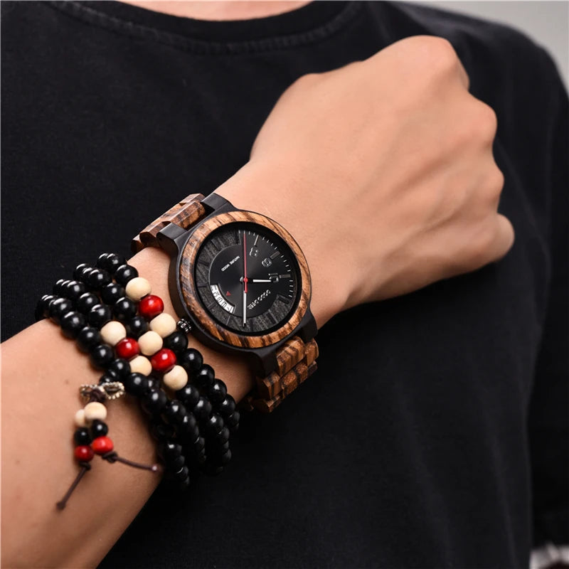 Calendar Zebra Wooden Watches Men Luxury Brand Quartz Wristwatch Man Show Date Colorful Strap