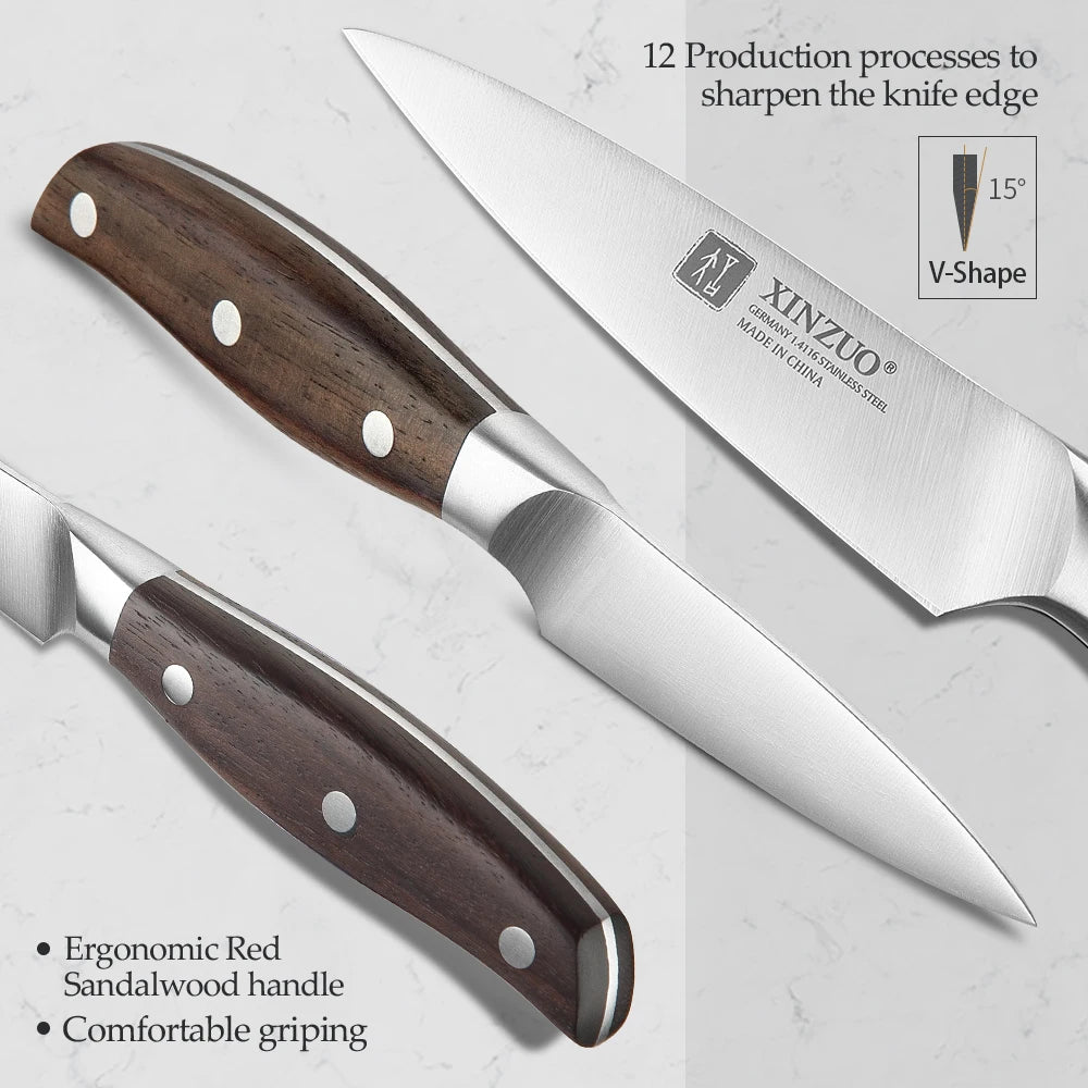 Germany Steel 3.5 " Paring Knife Stainless Steel Anti-Slip Ergonomic Red Sandalwood Handle Fruit Paring Knife Kitchen