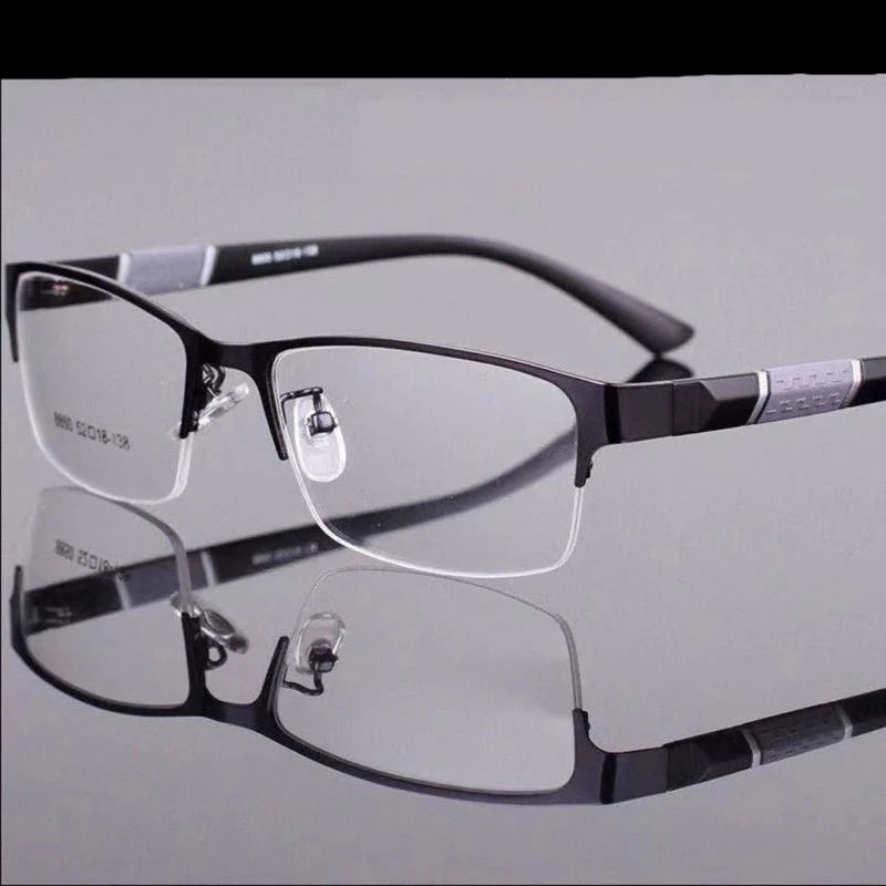 Metal Half Frame Male‘s Reading Glasses Square Fashion Eyeglasses Women Business Anti-Blue Diopter Glasses+4