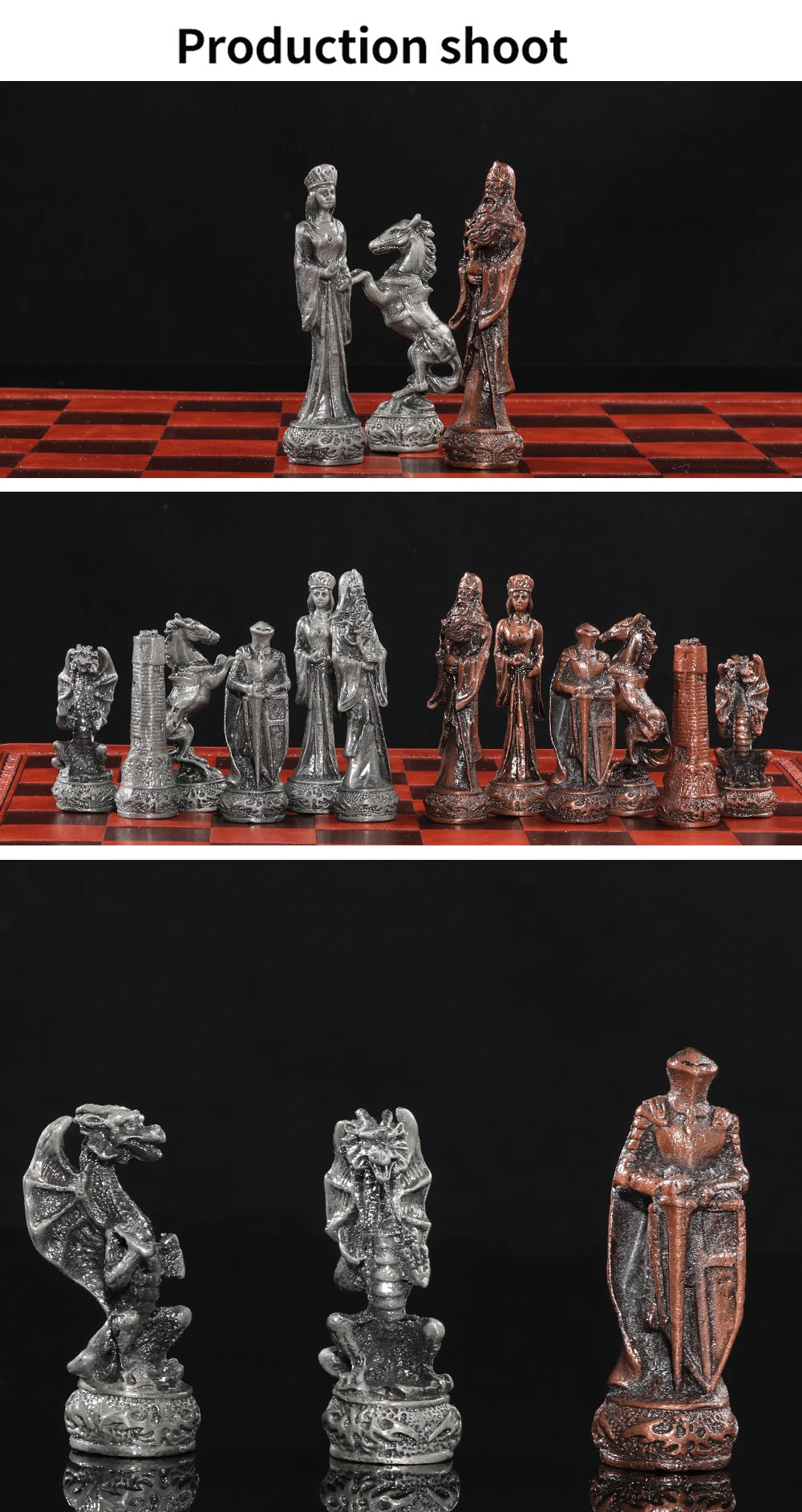 Luxury Metal Chess Set with Leather Board – Dragon Soldier Theme