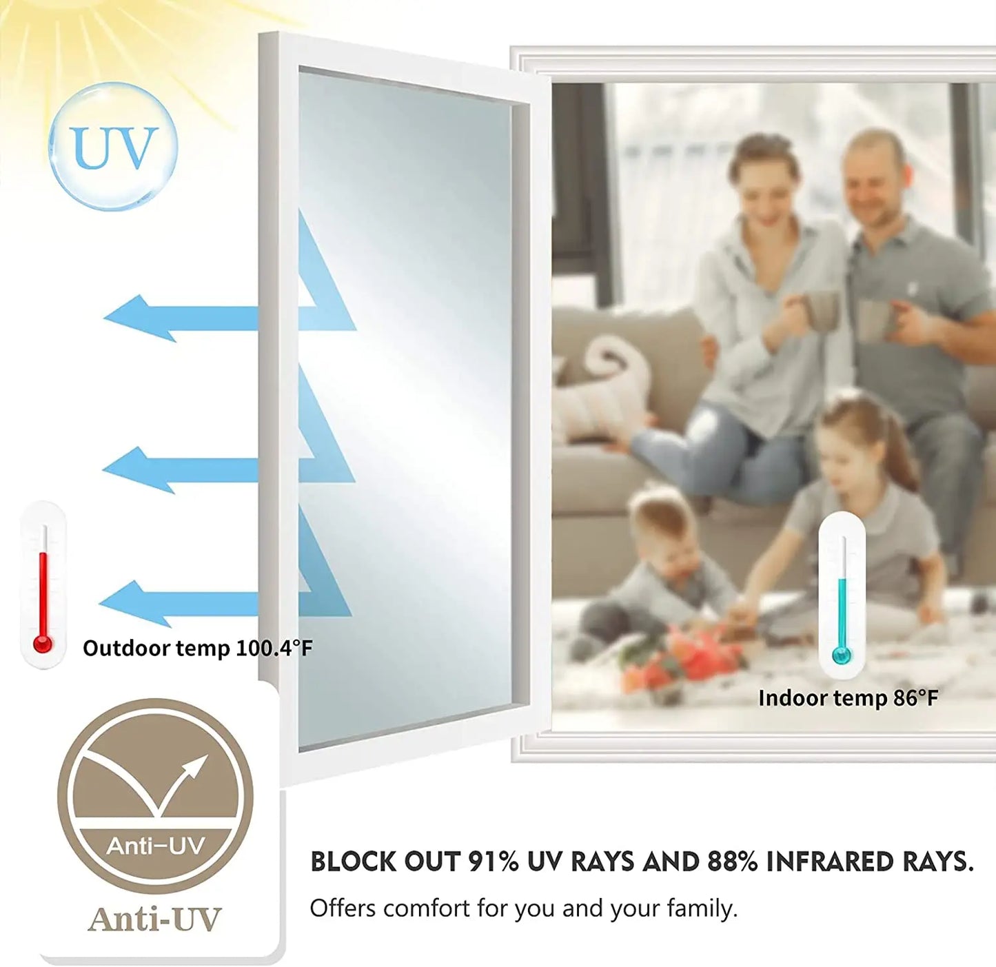 One Way Mirror Window Privacy Film Daytime Anti UV Sun Blocking Heat Control Reflective Window Tint for Home Office Living Room