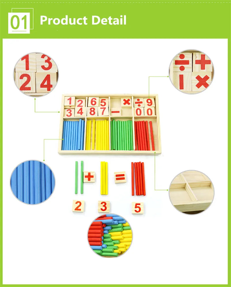 Learning math Wooden Educational Toys Digital Stick Montessori Teaching Aid Mathematics Enlightenment Knowledge