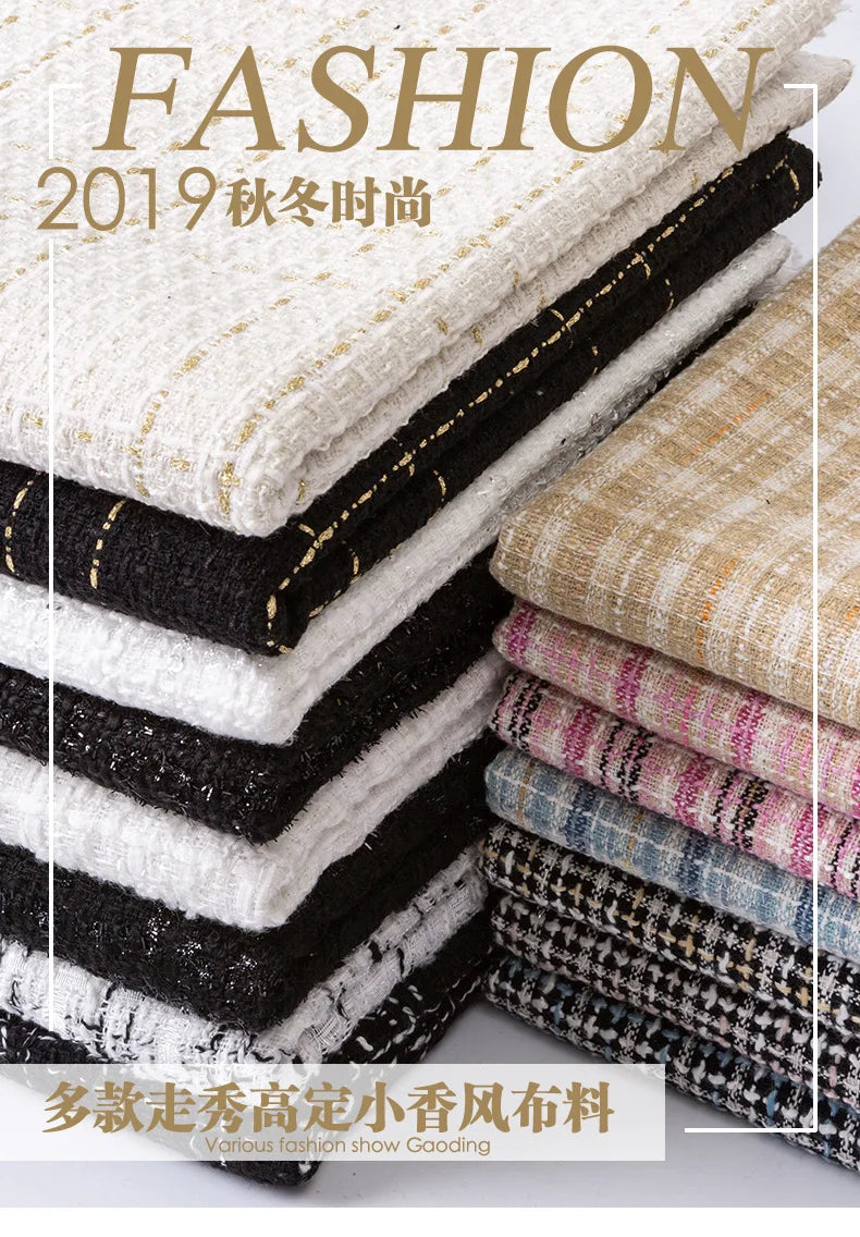 0.5M/1M/2M/3M High Quality fiber plaid woven tweed fabric for garment DIY coat clothing sewing quilting Cloth by the meter