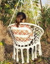 Nordic Style Round Hammock Swing Chair Safety Hanging Hammock Rope Hanging Garden Seat Beige Knitting Rope Swing Balcony Chair