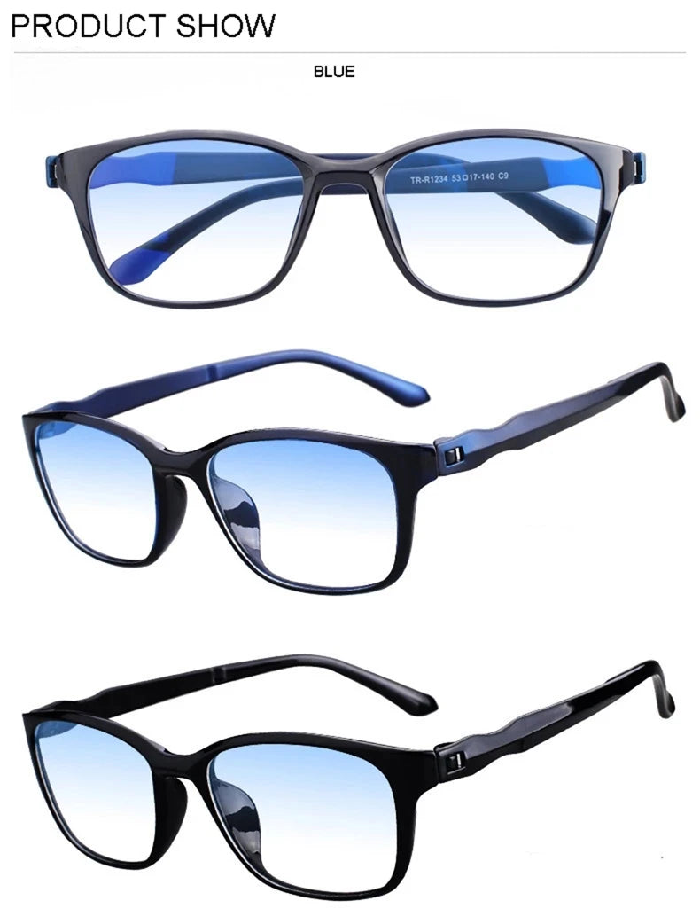 Blue Light Glasses Square Reading Glasses TR Reading Glasses Men Blue Light Reader Antifatigue Computer Eyewear 1.0-4.0