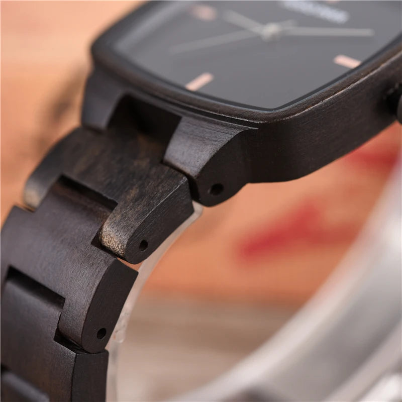 Watch Ebony Wood Timepieces Japan Movement Quartz Wristwatches Man Square Dial in Wooden Box