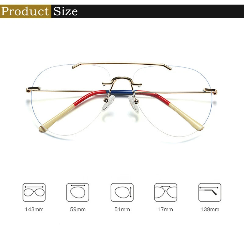 Ultra Light Fashion Double Beam Glasses Frame Retro Alloy Optical Prescription Rimless Glasses For Men and Women 1870