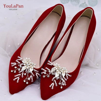 Trenndy Pearl Beaded Bridal Wedding Shoes Clips Rhinestone Alloy Leaf Shoes Accessories for High Heels Shoes Buckle