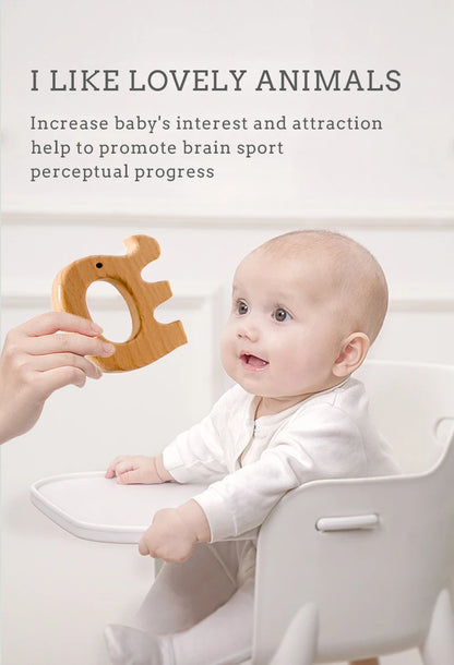 Let's Make 1PC Baby Teether Animal Wood Rings Unicorn Camera Hedgehog Food Grade Wooden Teether Nursing Pendant Teething Toys