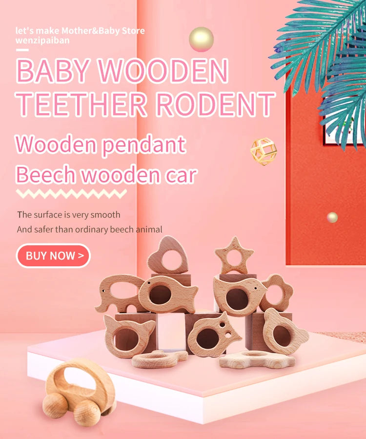 Let's Make Beech Wooden Animals 1pc Dogs Car Cartoon Elephants Montessori Toys For Children Teething Nursing Baby Teethers