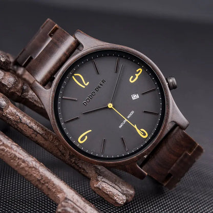 Wooden Wristwatch Wrist Band Man Luxury Calendar Quartz  Simple Date Display Wood Watch