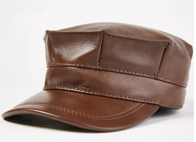 Winter Thermal Genuine Leather Hats Woman Cap Cadet Cap Man Military hat Cowhide Leather Cap