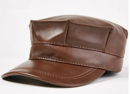 Winter Thermal Genuine Leather Hats Woman Cap Cadet Cap Man Military hat Cowhide Leather Cap