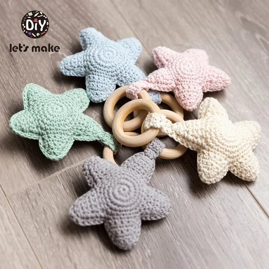 Let’s Make Baby Rattle Baby Bed Hanging Rattles Toys DIY Christmas Star BPA Free 1PC Weaving Crochet Wood Cotton Wooden Ring