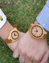 Bamboo Couple Watch Quartz Handmade Leather Ladies Wrist watches Lover's Customized Engrave Logo