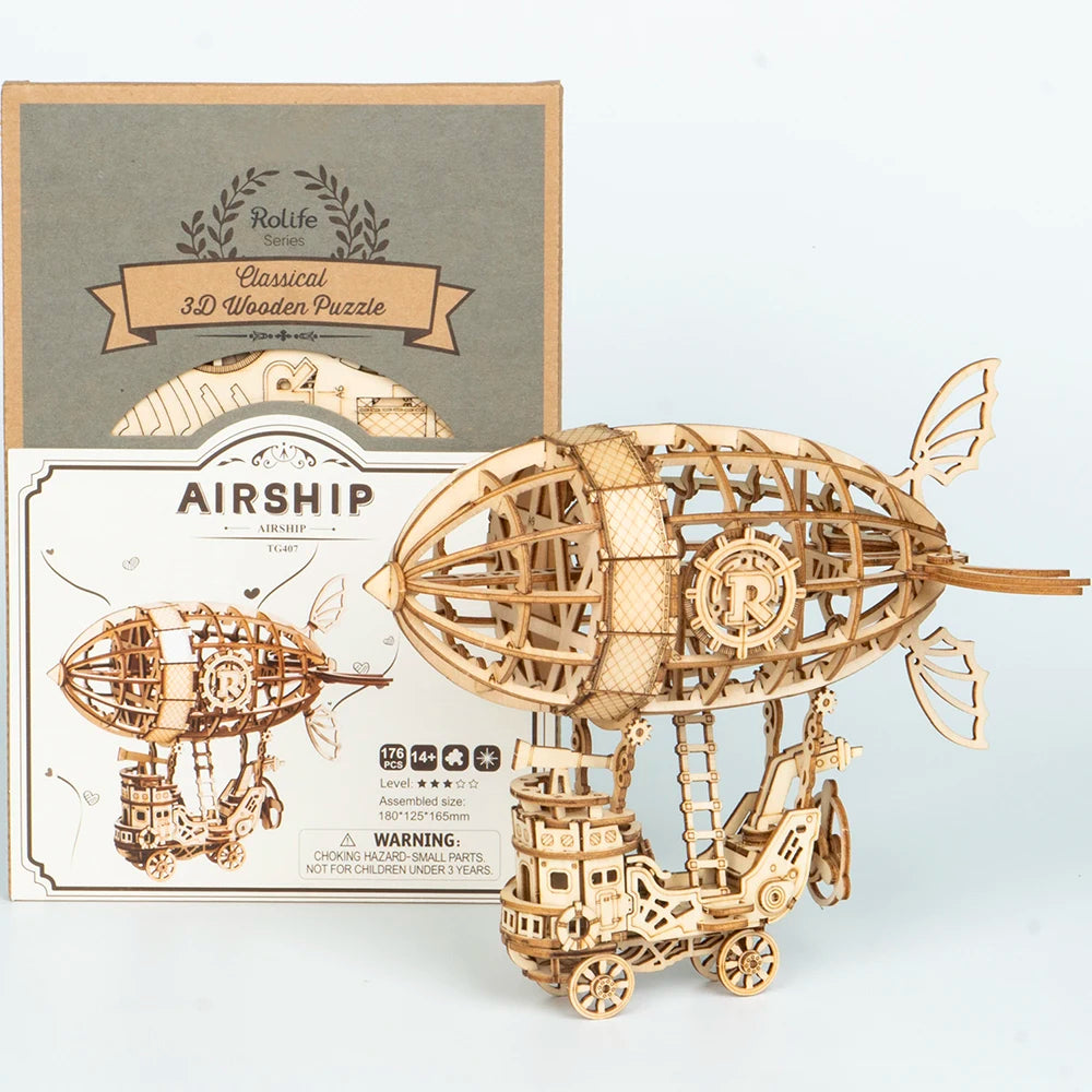 Airship 3d Wooden Puzzle, Brain Teaser, Construction Set for Teens