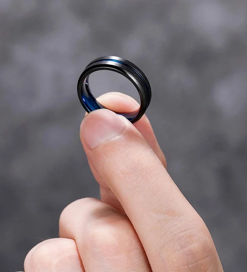 Titanium Ring 6 mm 8 mm 10 mm Blue Center Groove Wedding Ring