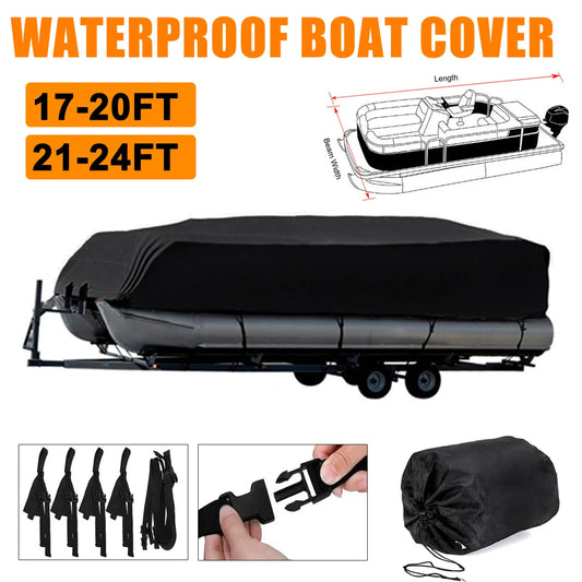 210D Waterproof Pontoon Boat Cover UV Resistant Trailerable Protective Cover for 17-24FT Boats