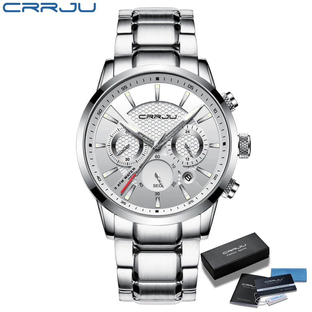 Business Men Watch Fashion Blue Date Chronograph Stianless Steel Wristwatch Mens Casual Waterproof Clock