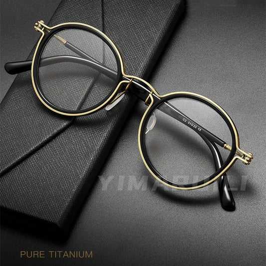 Retro Plate Pure Titanium Round Eyeglasse Frame Ultra-light and Comfortable Optical Prescription Glasses Frame H33088