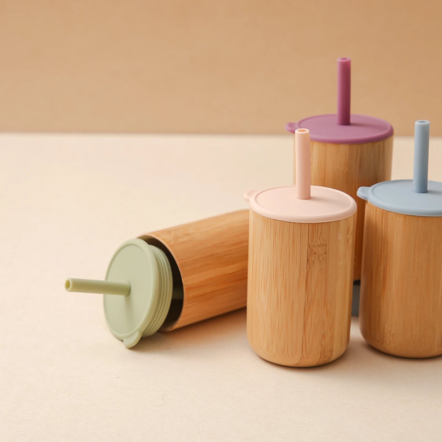 Let's Make 1pc Wooden Water Bottles School Kids Cup Silicone Soft Straw Cups Children's Learning Drinkware Baby Feeding Bottle