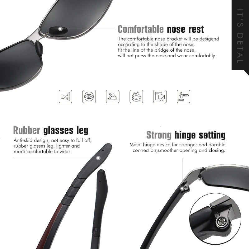 Polarized Square Sunglasses for Men with Metal Frame