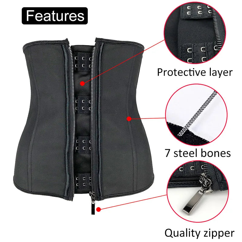 Latex Corset Body Shaper Waist Trainer Cincher Zipper Under bust Weight Loss Slimming Shapewear Hourglass Belt Women