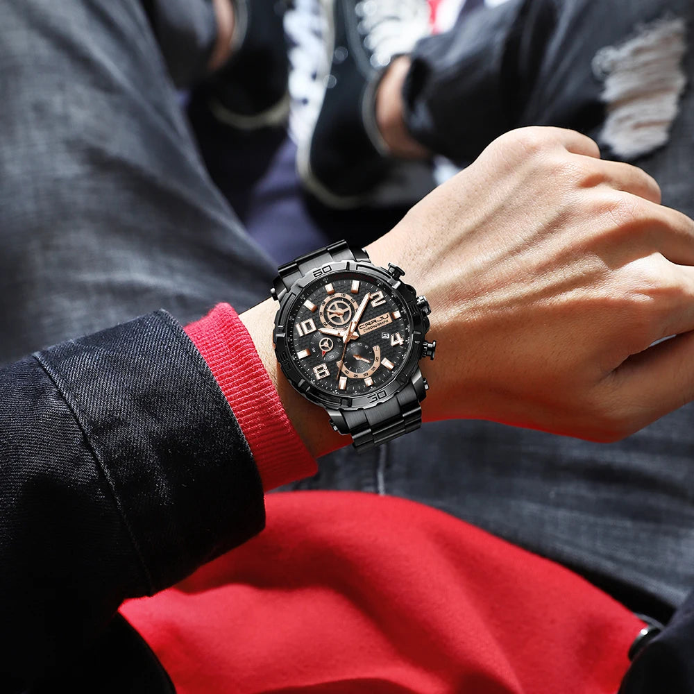 Men Watches Big Dial Waterproof Stainless Steel with Luminous handsDate Sport Chronograph Watches Relogio Masculino
