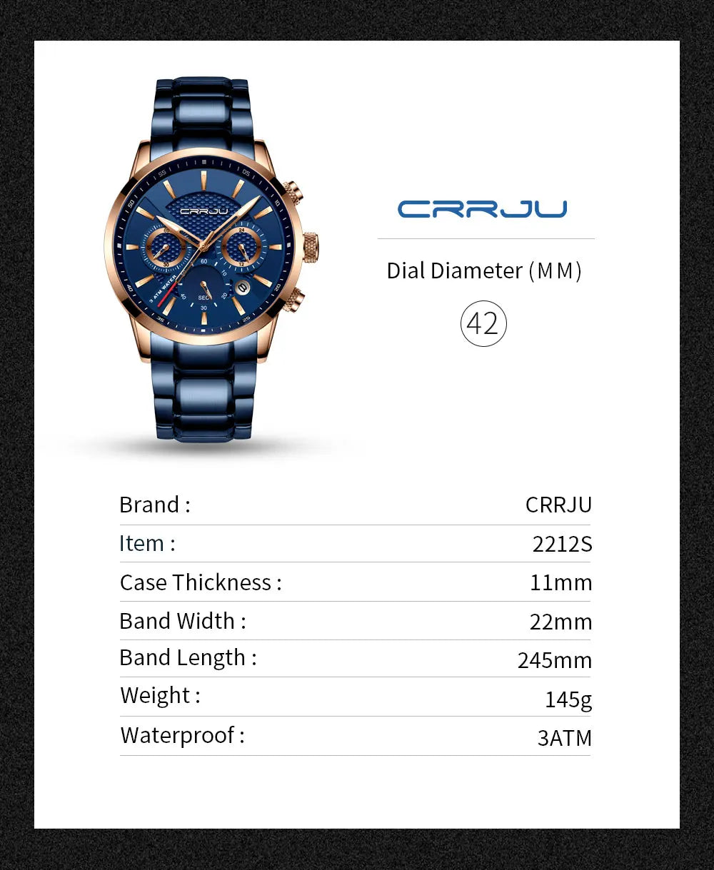 Business Men Watch Fashion Blue Date Chronograph Stianless Steel Wristwatch Mens Casual Waterproof Clock