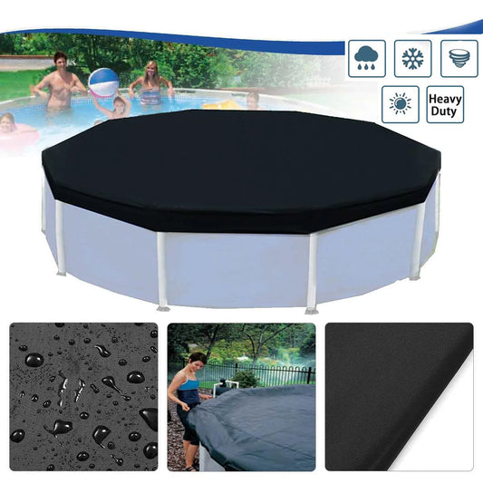 12FT Above Ground Swimming Pool Cover Waterproof Black Protective Frame Pool Cover with Drawstring