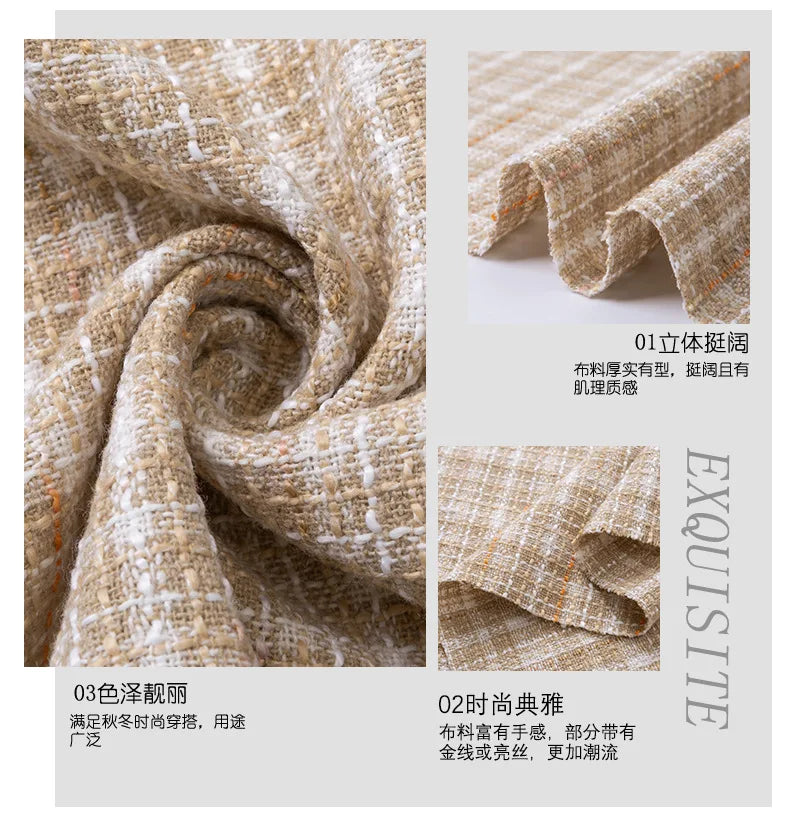 0.5M/1M/2M/3M High Quality fiber plaid woven tweed fabric for garment DIY coat clothing sewing quilting Cloth by the meter