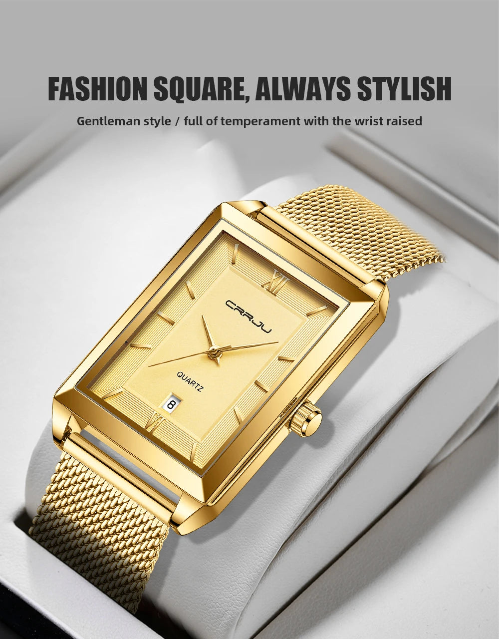 Watch Men Top Brand Luxury Square Golden Quartz Stainless Steel Waterproof Wrist Watch Relogio Masculino