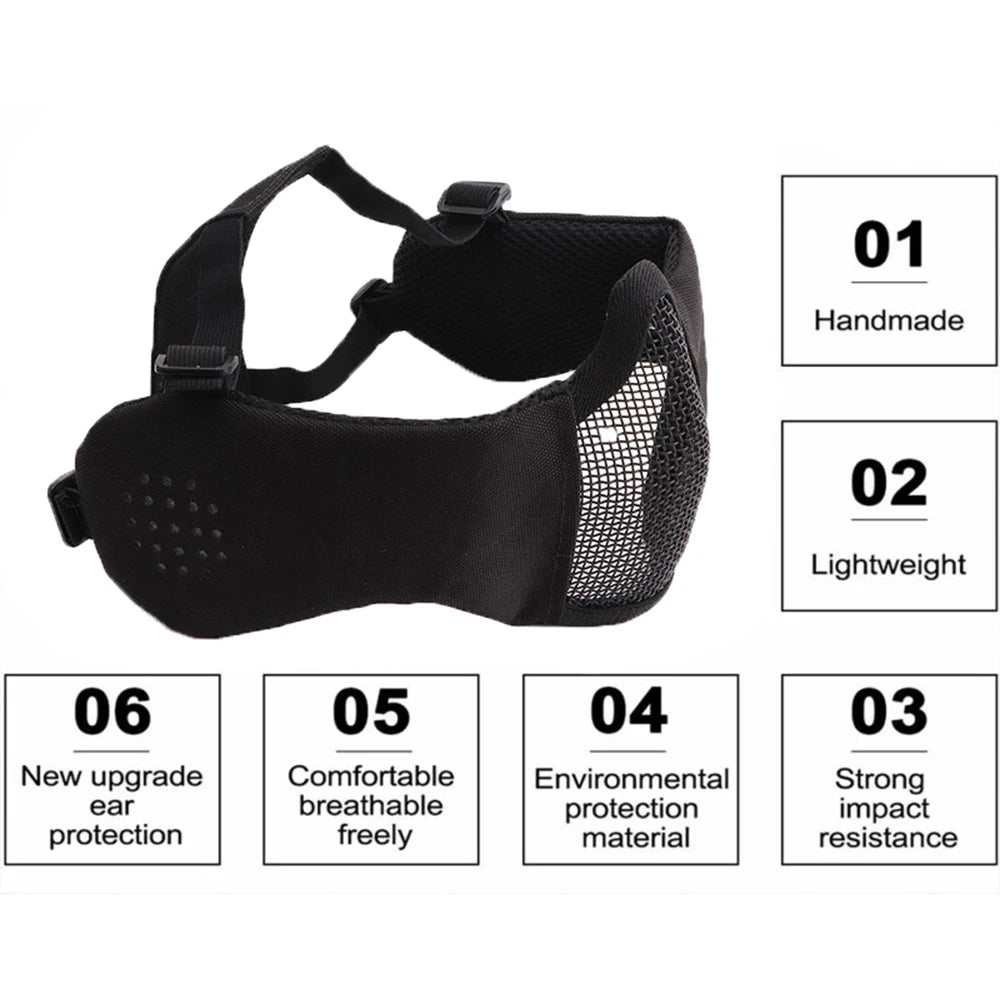 Airsoft Face Mask With Ear Mesh Face Breathable Mouth Mask Tactical Paintball Softair Protective Mask Shooting Hunting Equipment