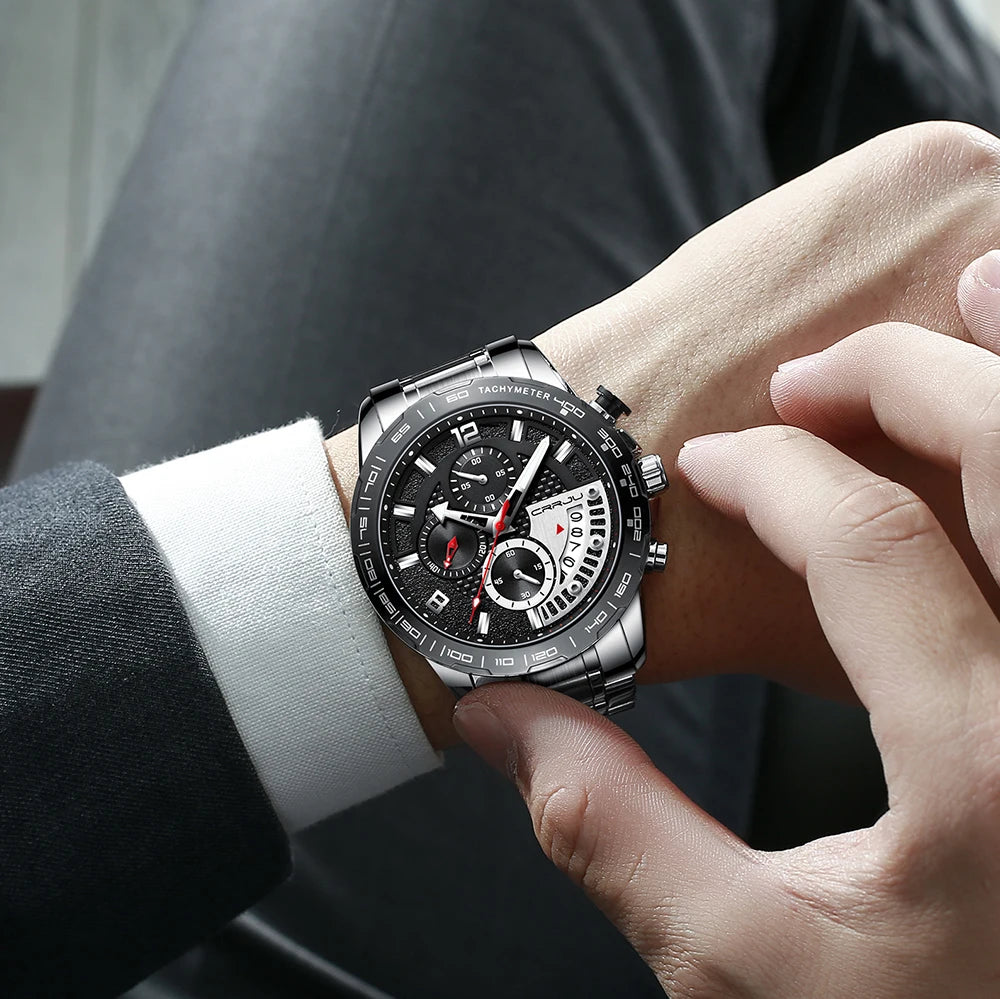 Mens Watches Fashion Stainless Steel Business Watch Luxury Luminous Waterproof Chronograph Quartz Watch Relogio Masculino