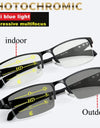 Photochromic Reading Glasses Bifocal Progressive Reading Glasses Men Blue Light Blocking Multifocal Eyewear Half Frame