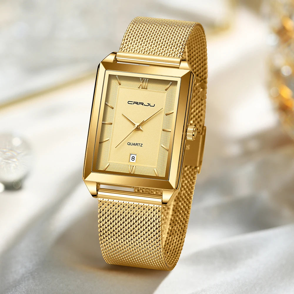 Watch Men Top Brand Luxury Square Golden Quartz Stainless Steel Waterproof Wrist Watch Relogio Masculino