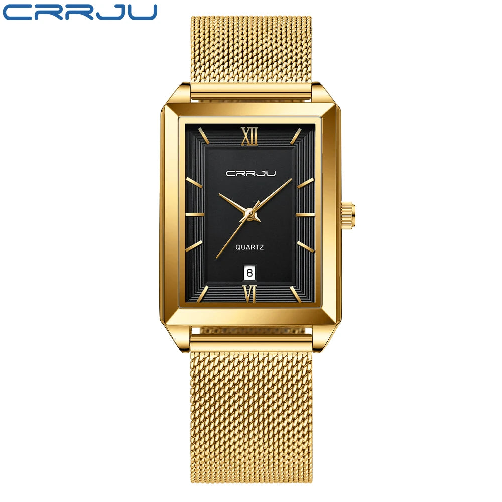 Watch Men Top Brand Luxury Square Golden Quartz Stainless Steel Waterproof Wrist Watch Relogio Masculino