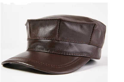 Winter Thermal Genuine Leather Hats Woman Cap Cadet Cap Man Military hat Cowhide Leather Cap