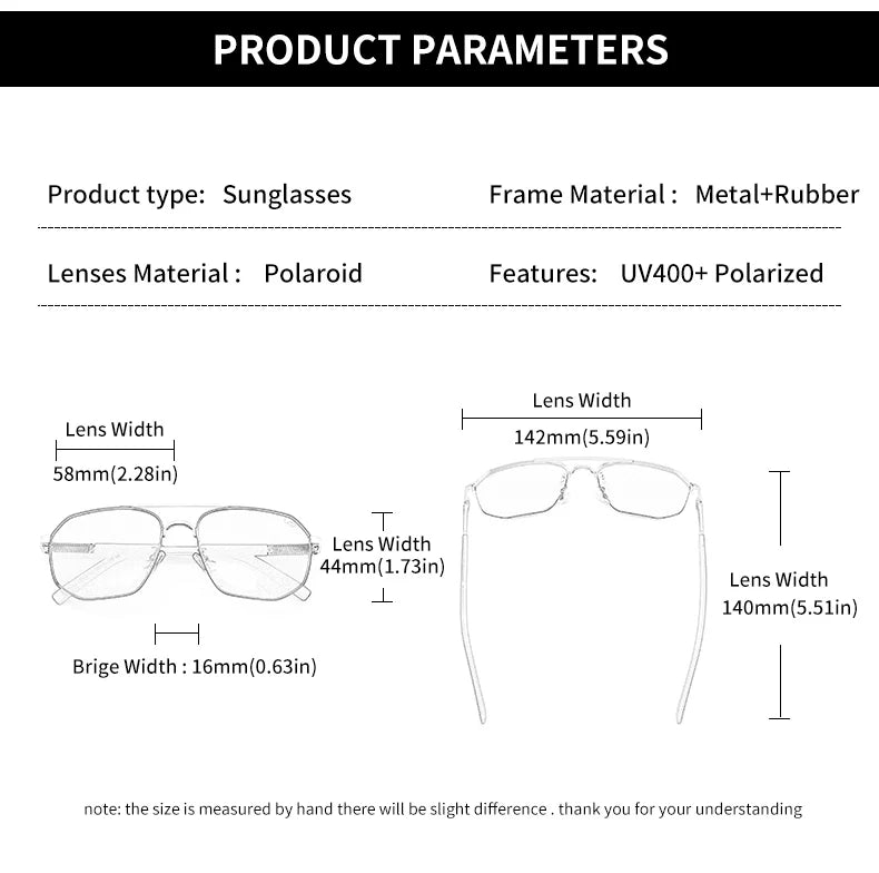 Classic Pilot Square Metal Frame Polarized UV400 Driving Sunglasses for Men Outdoor Eyewear