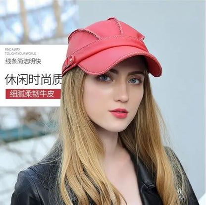 Unisex High Quality Real Leather Military Caps Sailor Hats Women Men Black Brown Flat Top Captain Cap Travel Cadet Hat