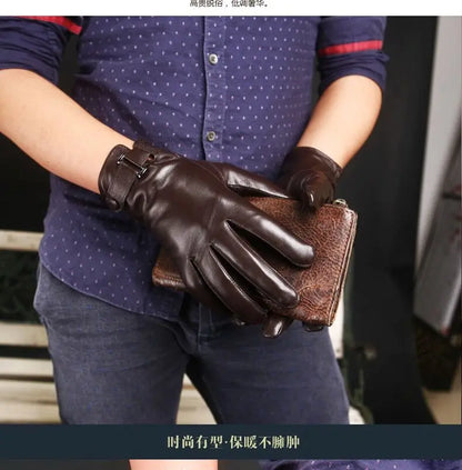 Man Genuine Leather Button Black Thick/Thin Gloves Male Commercial Business meeting MC Host Driving Suede Luvas