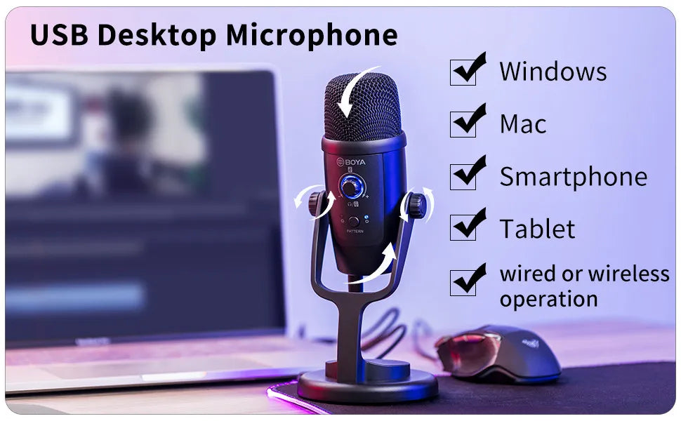 BY-PM500W Desktop Wireless USB Microphone for PC Smartphone Android iPhone Mac Windows Youtube Recording Streaming Gaming