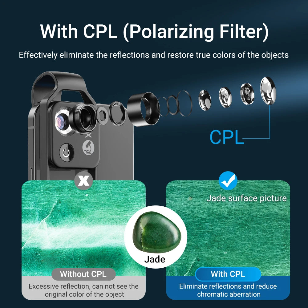 200X Smartphone Microscope Lens with LED Light Universal Clip