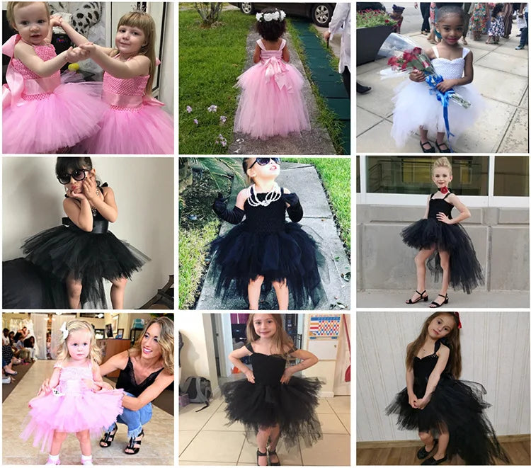 Kids Girls Black Devil Unicorn Tutu Dress V-Neck Train Fallen Dark White Angel Fancy Party Dress Carnival Halloween Costume